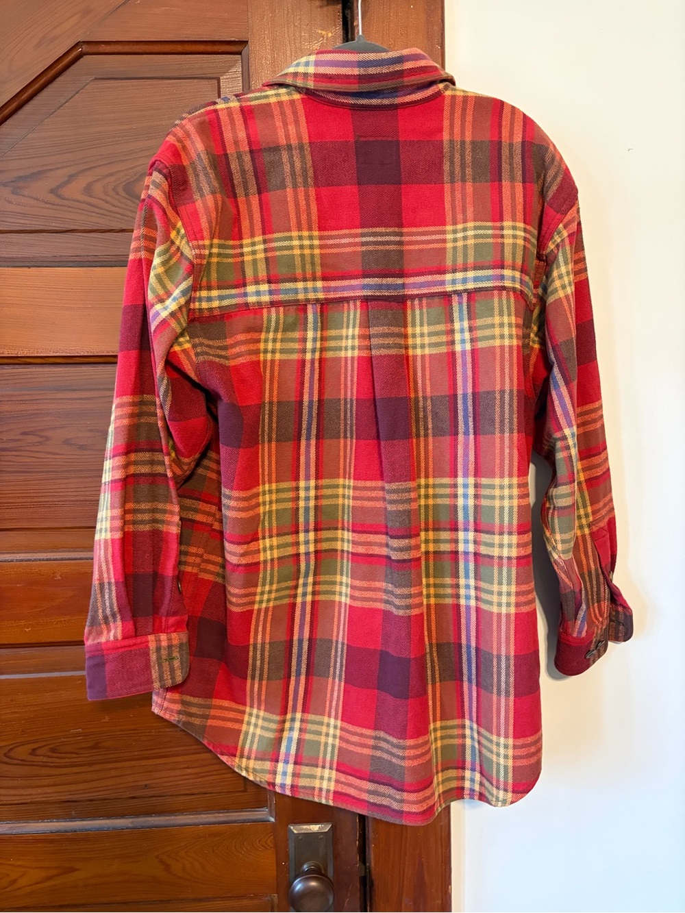 LizWear women’s Red Plaid Flannel Shirt with Contrast Shoulder - Picture 7 of 7